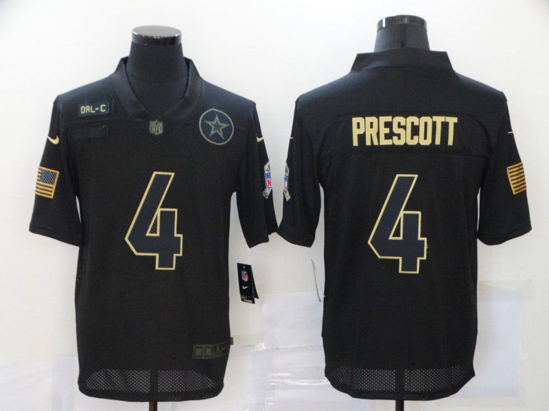 Men Dallas cowboys #4 Prescott Black gold lettering 2020 Nike NFL Jersey